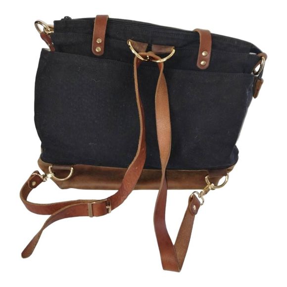 Forest Tote Bag Backpack Canvas Leather Multi Leather Handles Pockets Zip Top - Picture 2 of 12